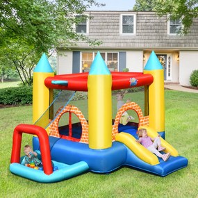 Costway Casetta gonfiabile con scivolo e canestro per bambini 300x280x210cm, Casa gonfiabile con palline