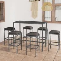 Set da Bar da Giardino 7 pz con Cuscini in Polyrattan Grigio 3064824