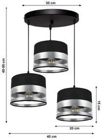 Lampadario su filo MILO 3xE27/60W/230V argento/nero