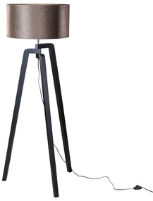 Lampada da Terra Nera con Paralume in Velluto Marrone 50cm - Puros