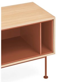 Cassettiera TV rosso mattone con impiallacciatura in rovere Yoko - Teulat