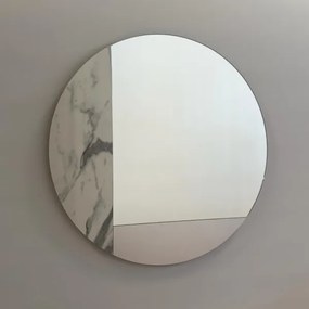 Specchio rotondo 80 cm marmo laminato bianco e foglia argento - CHRISTOPHER