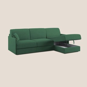 Evans Divano letto angolare con penisola in morbido tessuto impermeabile T02 verde