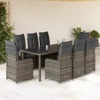 Set Bistr da Giardino 9 pz con Cuscini in Polyrattan Grigio 3277038