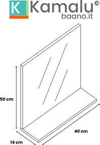 Kamalu - Specchio con mensola 40 cm colore legno naturale | LAC-POLIS-40- OAK