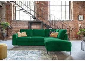 Divano letto angolare in velluto verde scuro (angolo destro) Lofty Lilly - Miuform