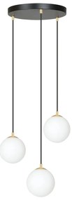 Lampadario a sospensione in Acciaio ROYAL 3 Nero/Bianco e Oro 3xE14