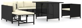 Set divani da giardino 8 pz con cuscini in polyrattan nero