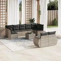 Set Divano Giardino 10 pz con Cuscini Grigio Chiaro Polyrattan 3221831