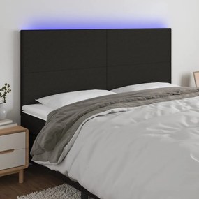 Testiera A Led Nera 160x5x118/128 Cm İn Tessuto /
