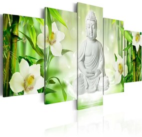 Quadro Buddha e gelsomino  Colore Verde, Dimensioni e Misure 100x50