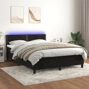 Letto a molle con materasso e led nero 140x190 cm in velluto