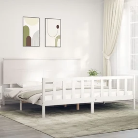 Giroletto con testiera bianco 200x200 cm in legno massello