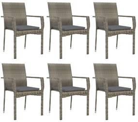 Set da pranzo da giardino 7 pz con cuscini in polyrattan grigio