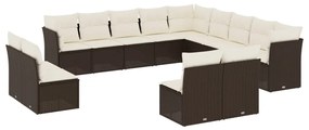 Set divani da giardino 13 pz con cuscini marrone in polyrattan