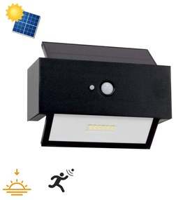 Applique LED Solare Nera, Rettangolare, con Sensore di Movimento Colore  Bianco Naturale 4.000K