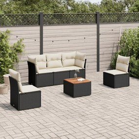 Set divano da giardino 6 pz con cuscini nero in polyrattan