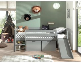 Letto rialzato grigio per bambini con scivolo , 90 x 200 cm Pino - Vipack