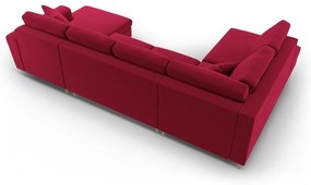 Divano angolare rosso allungabile e con contenitore (con penisola a sinistra/a U) con rivestimento in velluto Kyoto – Cosmopolitan Design