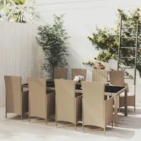 Set da Pranzo da Giardino 9 pz con Cuscini in Polyrattan Beige 3094907