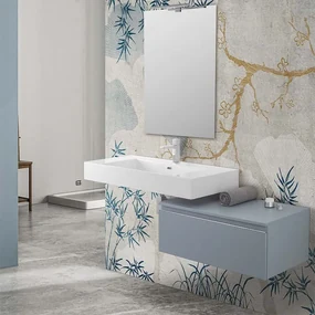 Mobile bagno sospeso 80 con lavabo 100 blu pastello e specchio   Iside