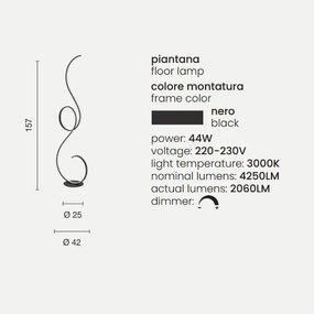 Piantana FLOK a LED in metallo verniciato Nero H157 cm