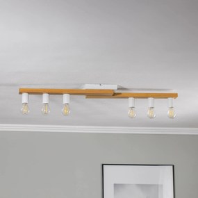 Envostar plafoniera Laurent, legno/bianco, a 6 luci