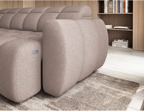 Divano angolare marrone chiaro allungabile/con contenitore (con penisola a sinistra/a L) e rivestimento in bouclé Falconn – ELTAP