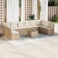 Set Divani da Giardino 11 pz con Cuscini Beige in Polyrattan 3218098