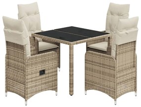 Set da bistrò da giardino 5 pz con cuscini beige in polyrattan