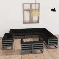 Set Divani da Giardino 12pz con Cuscini Grigio Massello di Pino 3077006