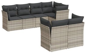 Set divani da giardino 7pz con cuscini grigio chiaro polyrattan