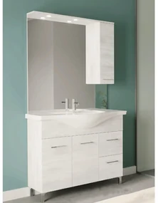 Mobile Bagno a Terra 105 Cm Due Ante Due Cassetti Specchio Con Pensile e Illuminazione Led Savini Due "Rubino" Rovere Bianco