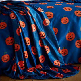 Coperta blu e arancione in micropile a tema Halloween 130x170 cm Halloween Pumpkins – Catherine Lansfield