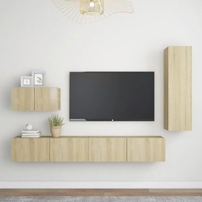 Set Di Mobili Porta Tv 4 Pz Rovere Sonoma İn Legno Multistrato /