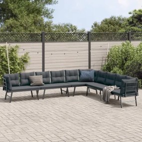 Set Panche Giardino Cuscini 4pz Nere Acciaio Verniciato Polvere