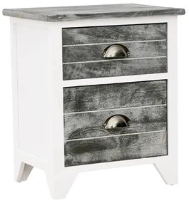 Comodino grigio e bianco 38x28x45 cm in legno di paulownia