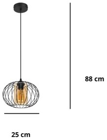 Lampadario a sospensione con filo CORRINI 1xE27/60W/230V diametro 25 cm nero/beige