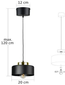Lampadario a cavo IGNIA 1xE27/60W/230V, nero