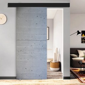 Porta scorrevole Cemento in mdf grigio, L 88 x H 215 cm, con binario Atelier nero Sinistra