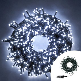 Catena di luci 50 metri da 1000 Led Bianco Freddo con cavo verde Wisdom