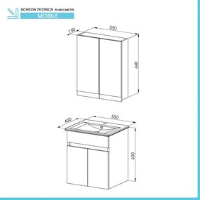 Mobile bagno sospeso 55 cm rovere scuro con specchio contenitore Mona