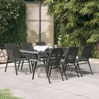 Set da Pranzo per Giardino 7 pz con Cuscini Grigio e Nero 3095987