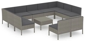 Set divani da giardino 12 pz con cuscini in polyrattan grigio