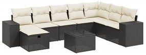 Set divani da giardino con cuscini 7pz nero polyrattan