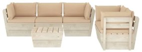 Set Divani da Giardino su Pallet 6 pz con Cuscini Legno Abete