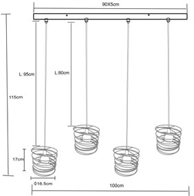 Globo 15640-4H - Lampadario a sospensione su cavo TILLY 4xE27/60W/230V nero