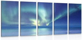 Quadri 5 pezzi – Aurora boreale sull'oceano