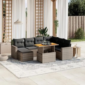 Set divano da giardino 8 pz con cuscini grigio in polyrattan