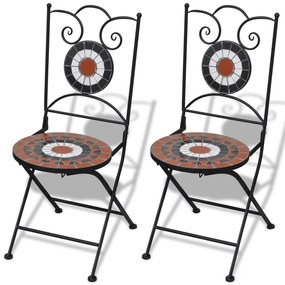Sedie Da Bistrot Pieghevoli 2 Pz Ceramica Terracotta E Bianco /